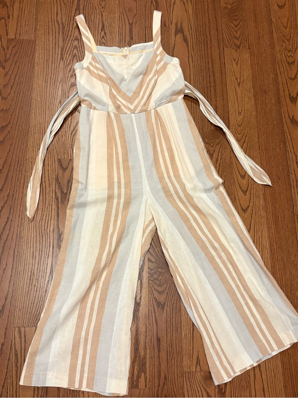 Anthropologie Striped Sleeveless Jumpsuit in Cream & Tan